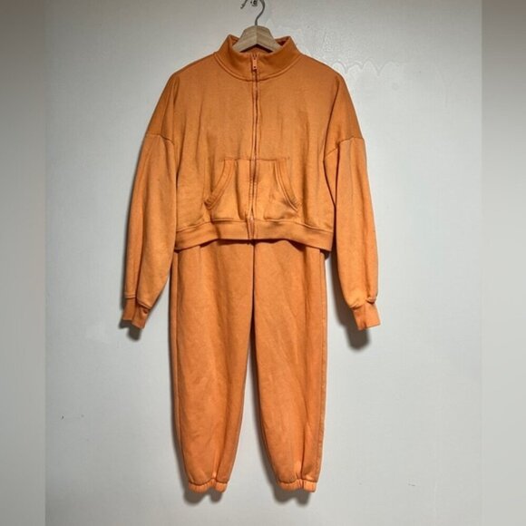 Bluenotes Oversized Lounge Set – Orange Zip-Up Sweatshirt & Joggers – Size M - Picture 1 of 14